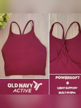Old Navy Active Powersoft Burgundy Light Support Crop Sports Bra, Women's Small